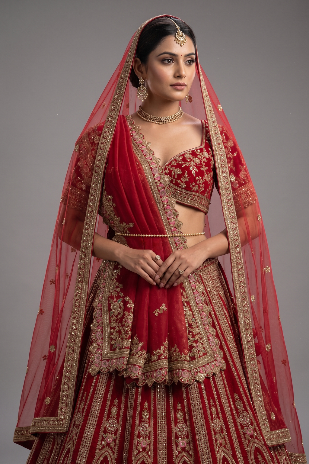 Red Matka Silk Designer Bridal Lehenga with Heavy Embroidery Work