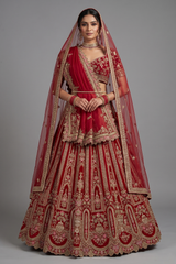Red Matka Silk Designer Bridal Lehenga with Heavy Embroidery Work