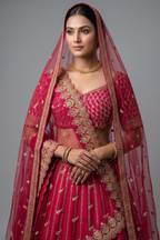 Pink Raw Silk Designer Heavy Bridal Lehenga with Zari Embroidery