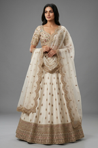Off White Raw Silk Zari Sequin Embroidery Lehenga
