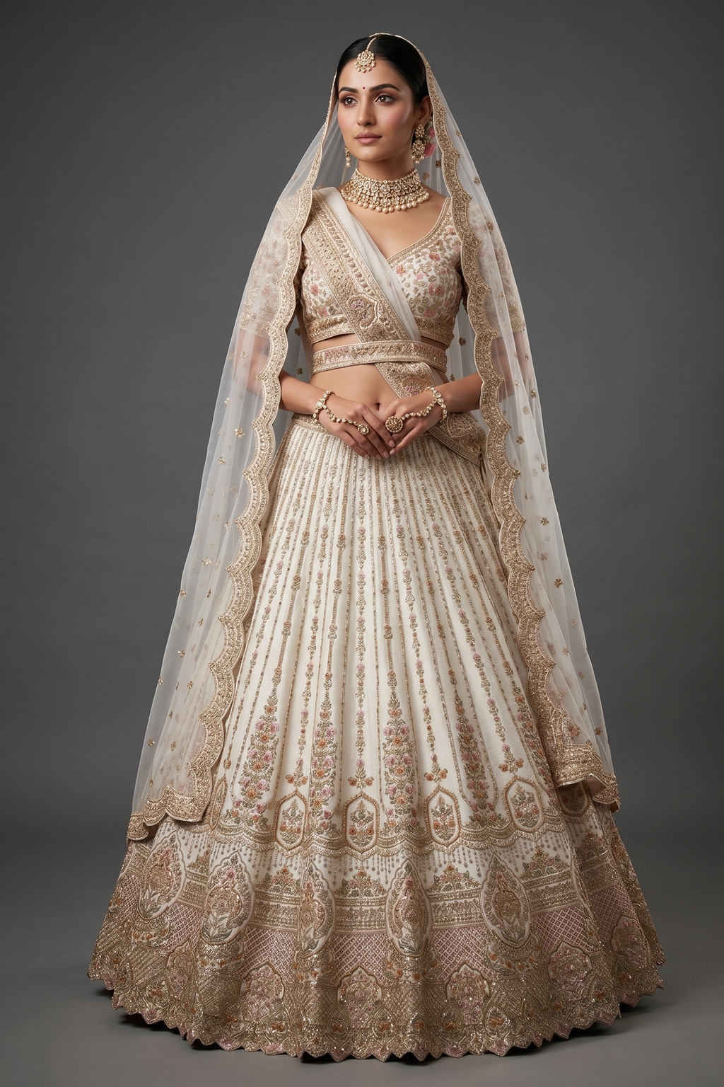 Off White Raw Silk Heavy Worked Bridal Lehenga
