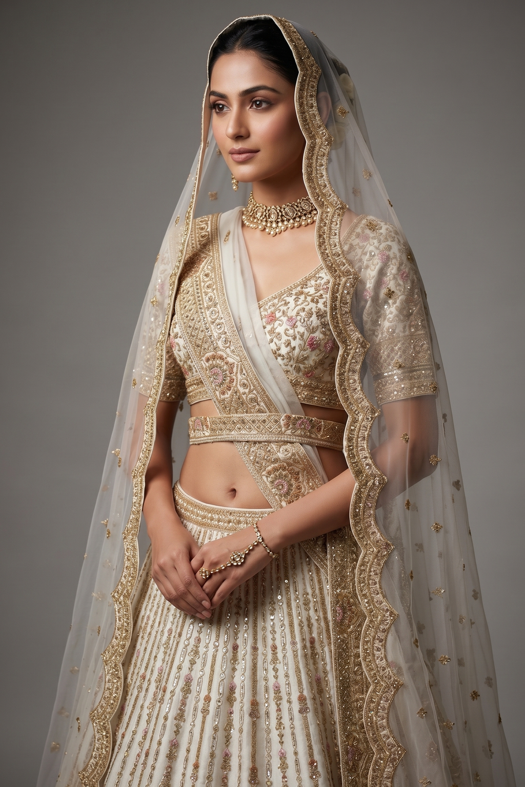 Off White Raw Silk Heavy Worked Bridal Lehenga