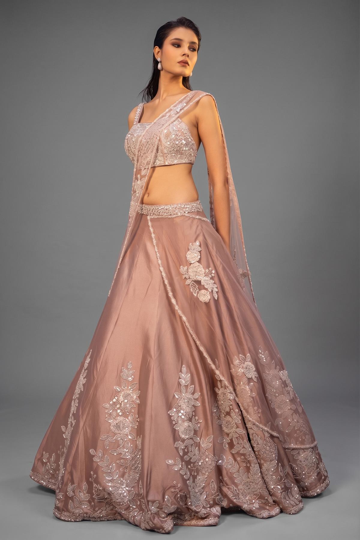 Rose Pink Silk Designer Lehenga with Sequin Work