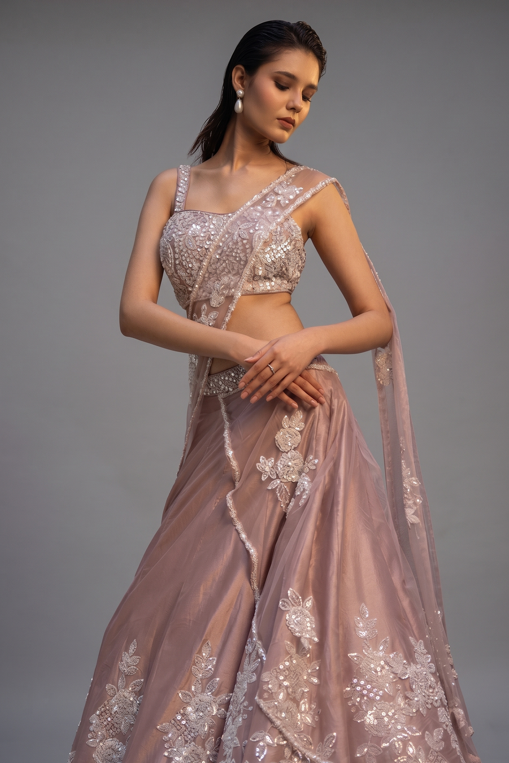 Rose Pink Silk Designer Lehenga with Sequin Work