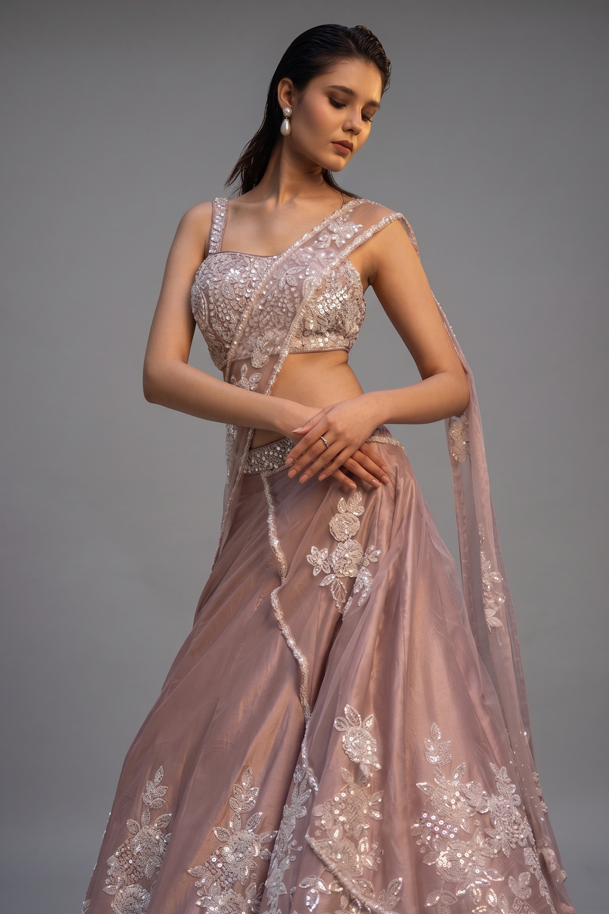 Rose Pink Silk Designer Lehenga with Sequin Work