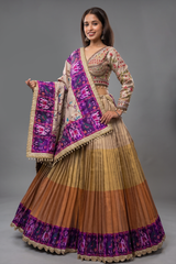 Golden Ombre Tissue Pleated Desginer Lehenga with Patola Border