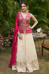 Cream Tissue Sequin Worked Lehenga with Surplice V Neck Top