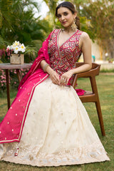 Cream Tissue Sequin Worked Lehenga with Surplice V Neck Top