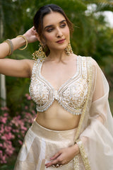 Off White and Golden Orgazna Lehenga with Embellished Beaded Blouse