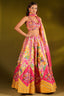 Yellow and Pink Crepe Silk Floral Printed and Embroidered Designer Lehenga