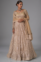 Champagne Gold Net Designer Sequinned and Dimoand Worked Lehenga Set