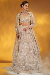 Champagne Gold Net Designer Sequinned and Dimoand Worked Lehenga Set
