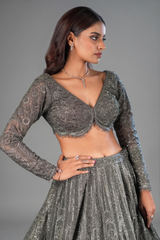 Olive Green Net Designer Sequin Beaded Lehenga