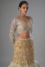 Champagne Gold Net Designer Sequinned and Cutdana Worked Mermaid Style Lehenga Set