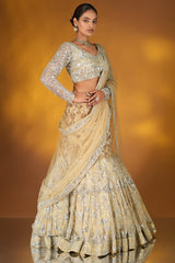 Champagne Gold Net Designer Sequinned and Cutdana Worked Mermaid Style Lehenga Set