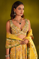 Yellow Silk Floral Printed Designer Lehenga Set