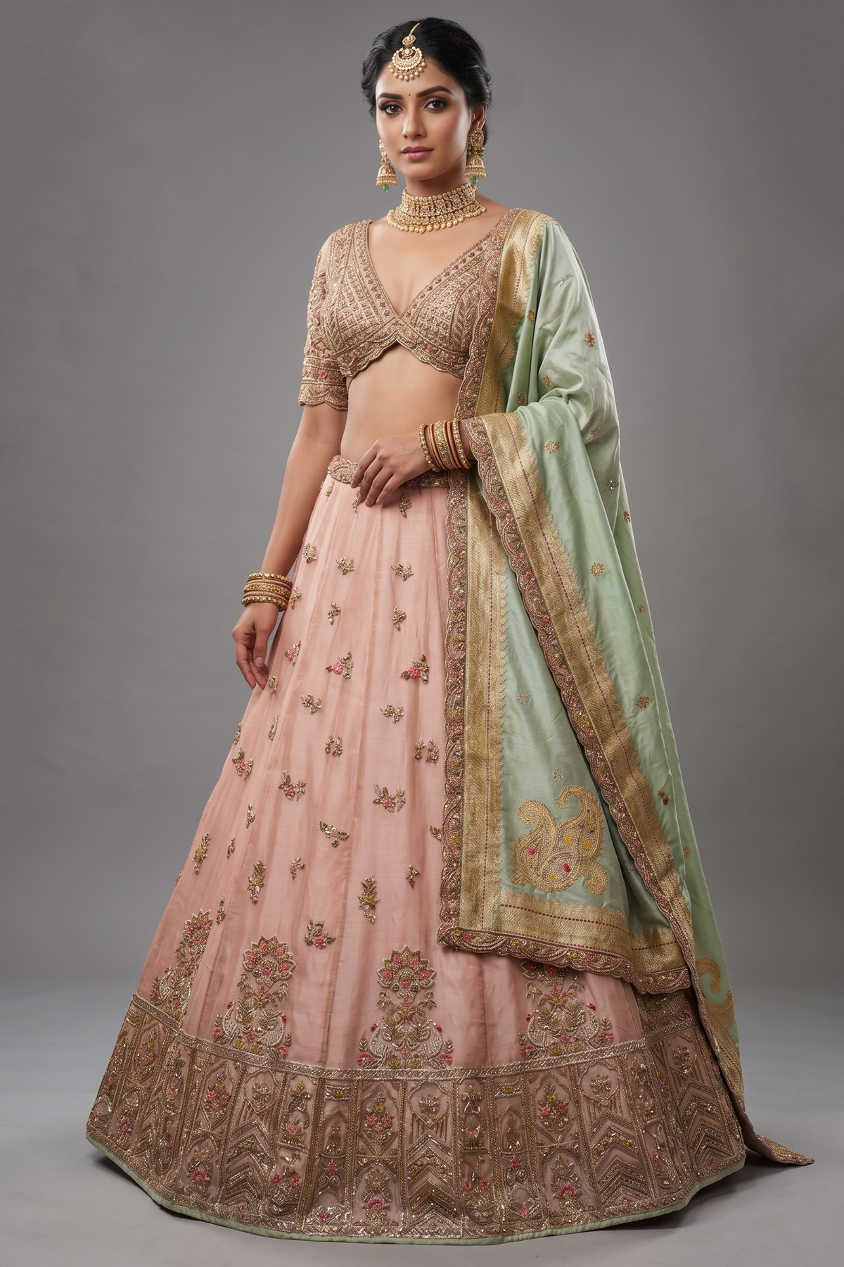 Blush Pink Organza Zardosi Work Designer Lehenga