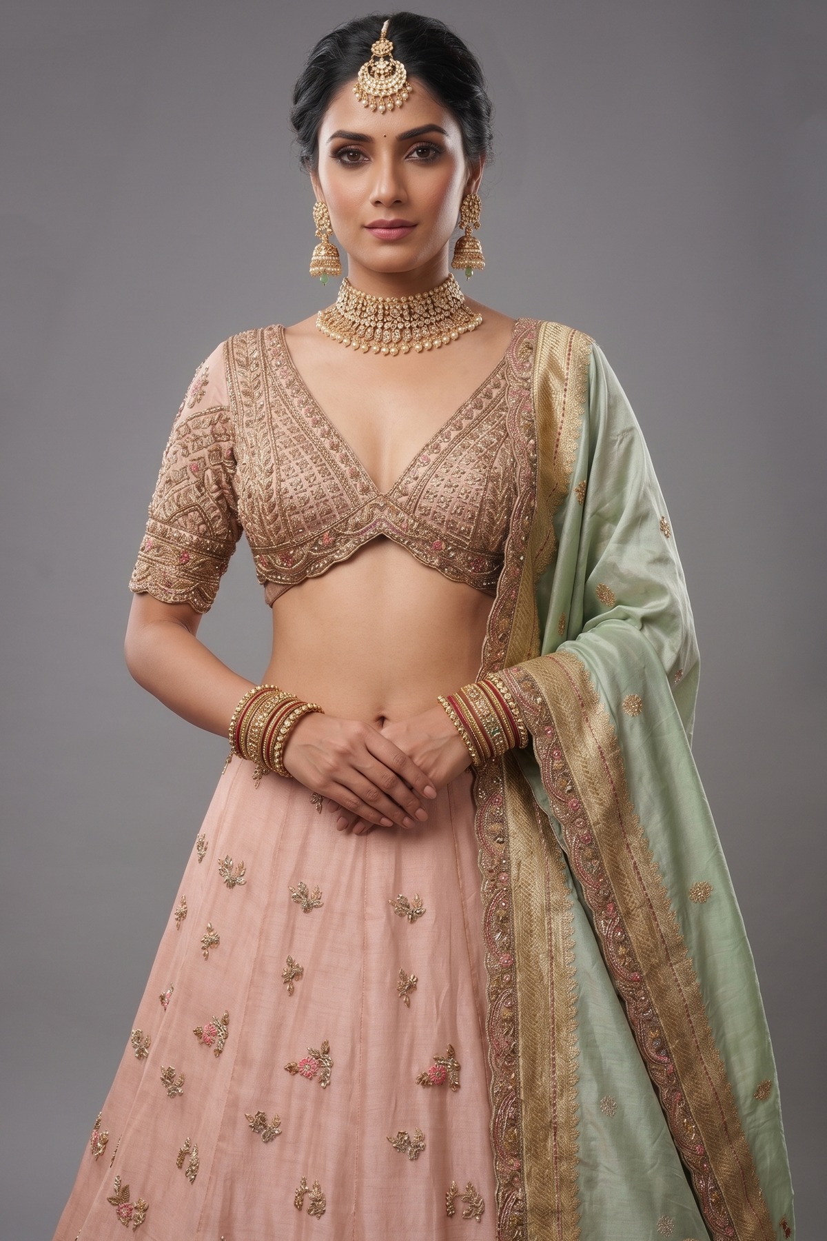 Blush Pink Organza Zardosi Work Designer Lehenga