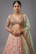 Blush Pink Organza Zardosi Work Designer Lehenga
