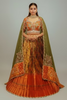 Rust Orange and Golden Tissue Silk Traditional Lehenga with Handworked Blouse