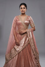 Pink Tissue Pleated Lehenga with Zardosi and Beads Work