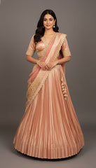 Pink Tissue Pleated Lehenga with Zardosi and Beads Work