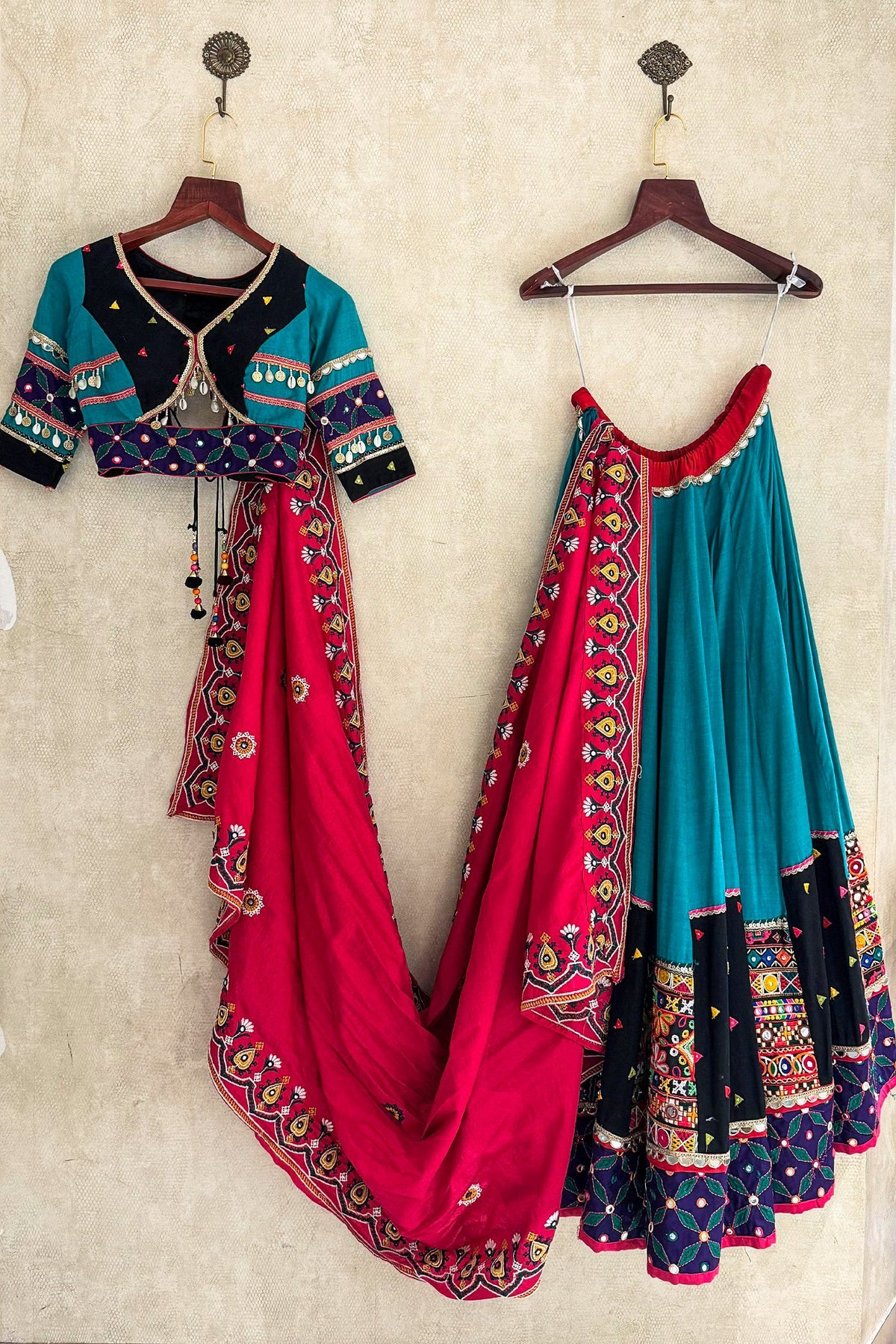 Sea Green Cotton Chaniya Choli with Kachchi Work and Shell Work