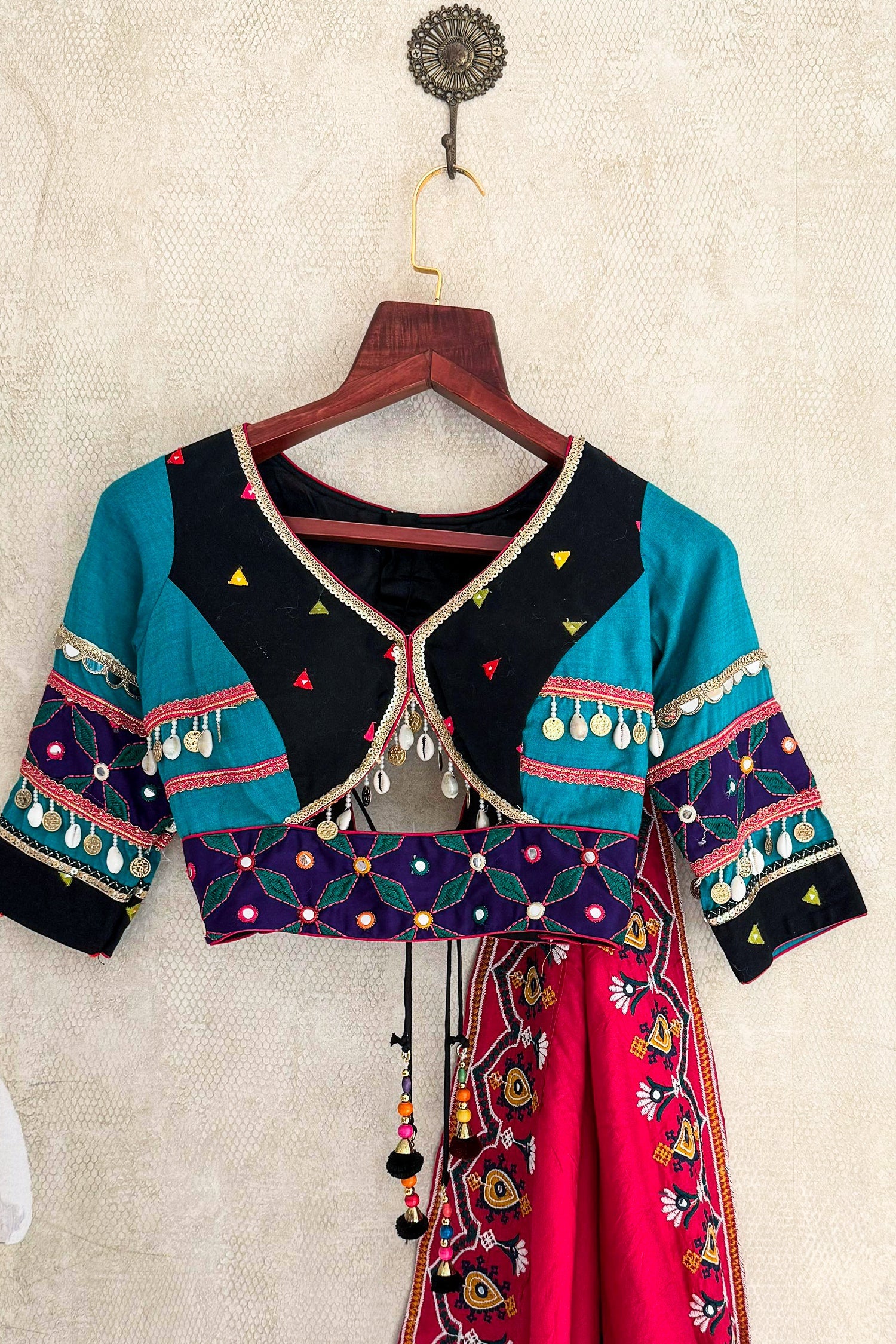 Sea Green Cotton Chaniya Choli with Kachchi Work and Shell Work