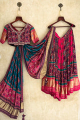 Multi Colored Gaji Silk Printed Lehenga