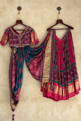 Multi Colored Gaji Silk Printed Lehenga