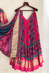 Multi Colored Gaji Silk Printed Lehenga