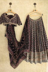 Black Cotton Ajrakh Printed Lehenga with Sequin and Embroidery Work