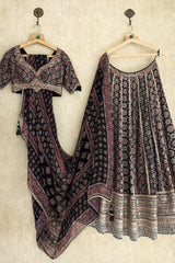 Black Cotton Ajrakh Printed Lehenga with Sequin and Embroidery Work