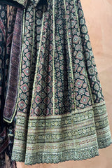 Black Cotton Ajrakh Printed Lehenga with Sequin and Embroidery Work