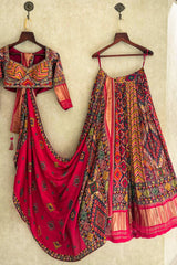 Multi Colored Gaji Silk Printed Lehenga