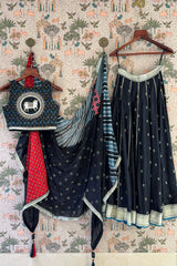 Black Cotton Silk Embroidered Lehenga