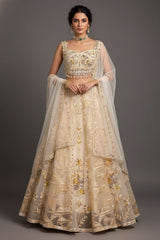 Off White Organza Designer Lehenga with Beads and Applique Work