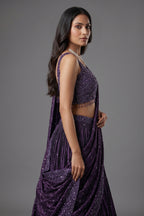 Purple Chinon Silk Sequin and Bead Work Lehenga with Attached Dupatta