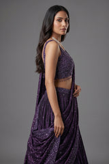 Purple Chinon Silk Sequin and Bead Work Lehenga with Attached Dupatta