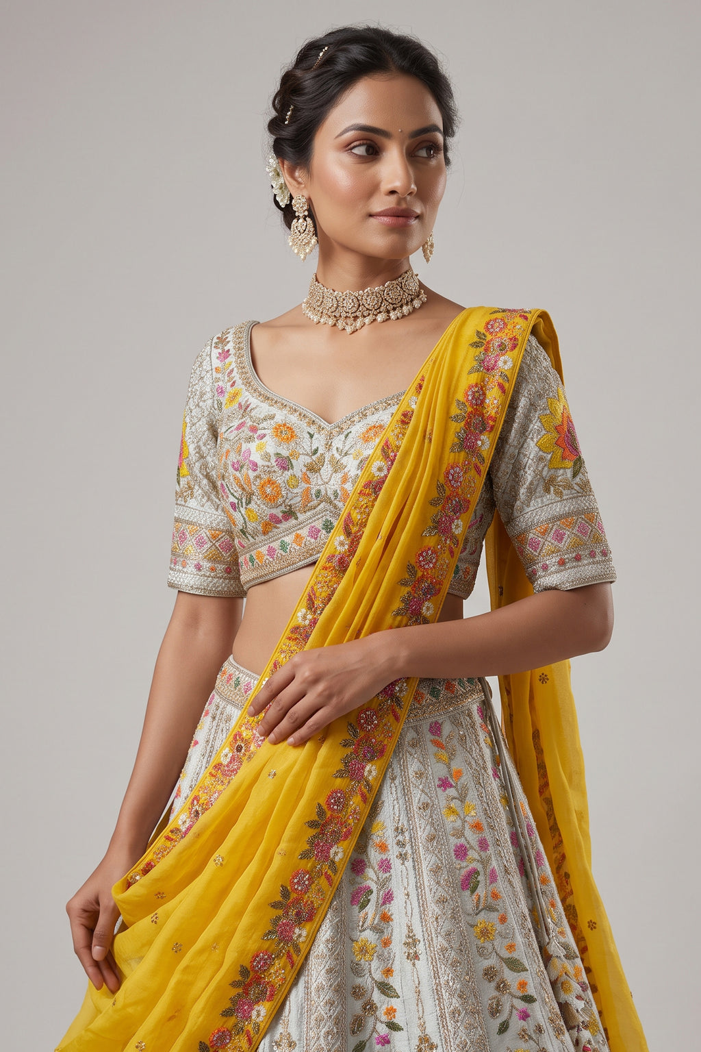 Light Green Raw Silk Embroidered Lehenga