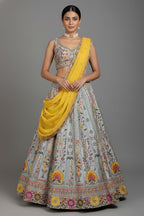 Light Green Raw Silk Embroidered Lehenga