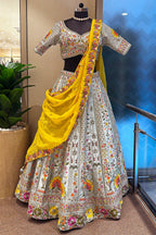 Light Green Raw Silk Embroidered Lehenga