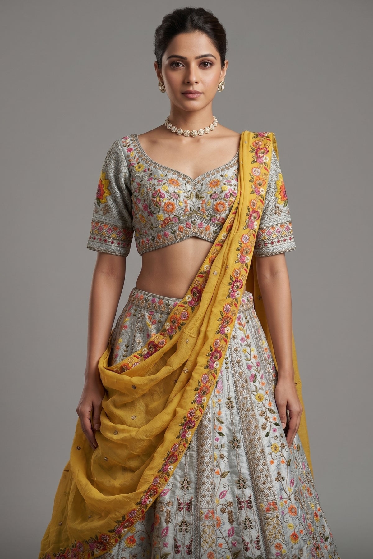 Light Green Raw Silk Embroidered Lehenga