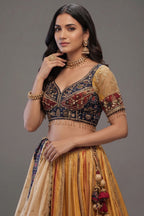 Golden Tissue Silk Pleated Patola Lehenga