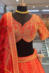 Orange Banarasi Silk Woven Lehenga