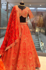 Orange Banarasi Silk Woven Lehenga