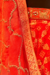 Orange Banarasi Silk Weaving Lehenga
