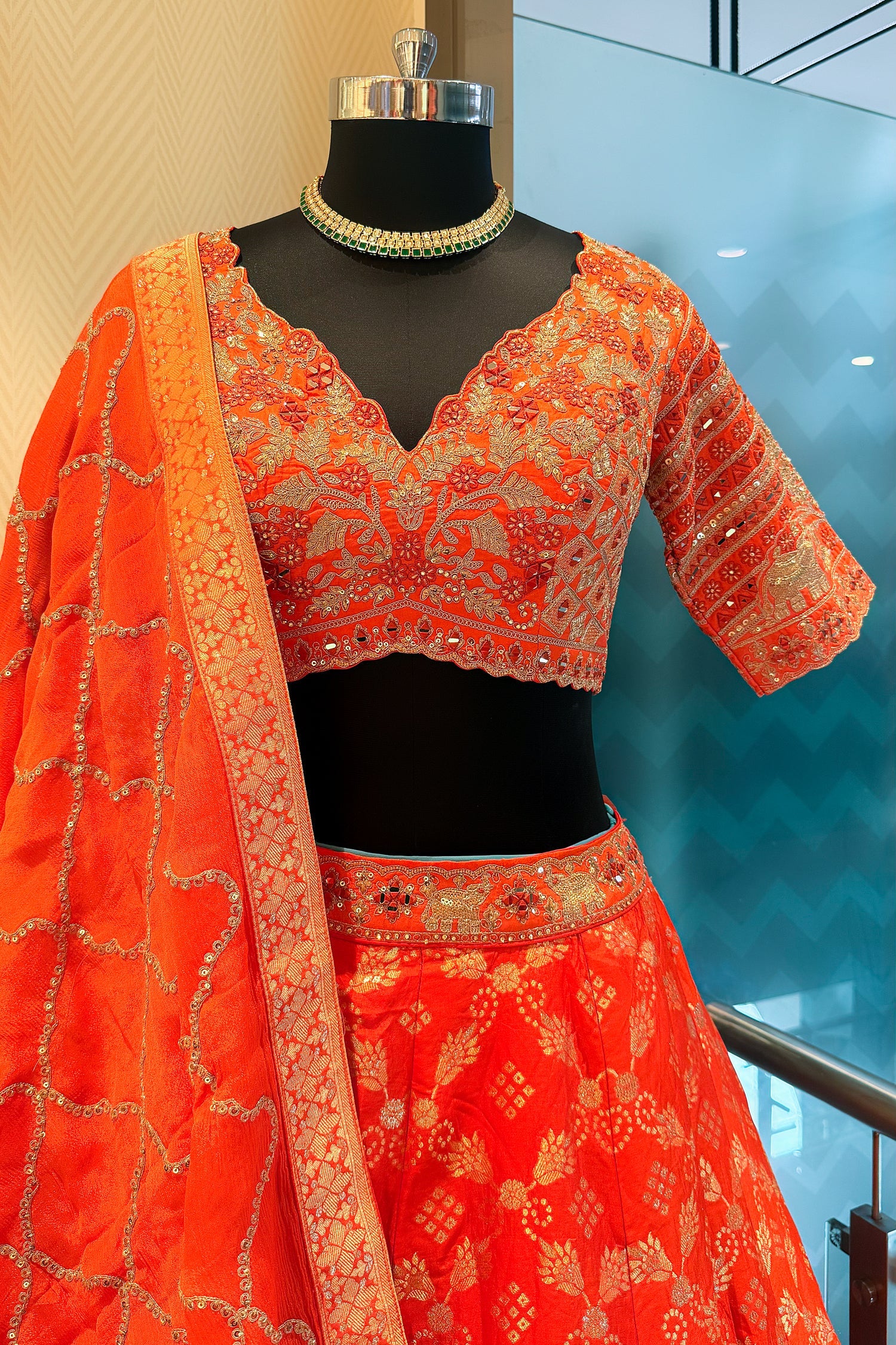 Orange Banarasi Silk Weaving Lehenga