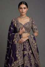 Blue Banarasi Silk All Over Woven Lehenga with Peacock and Animal Motif