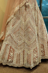 Dusty Rose Pink Net Designer Handoworked Lehenga